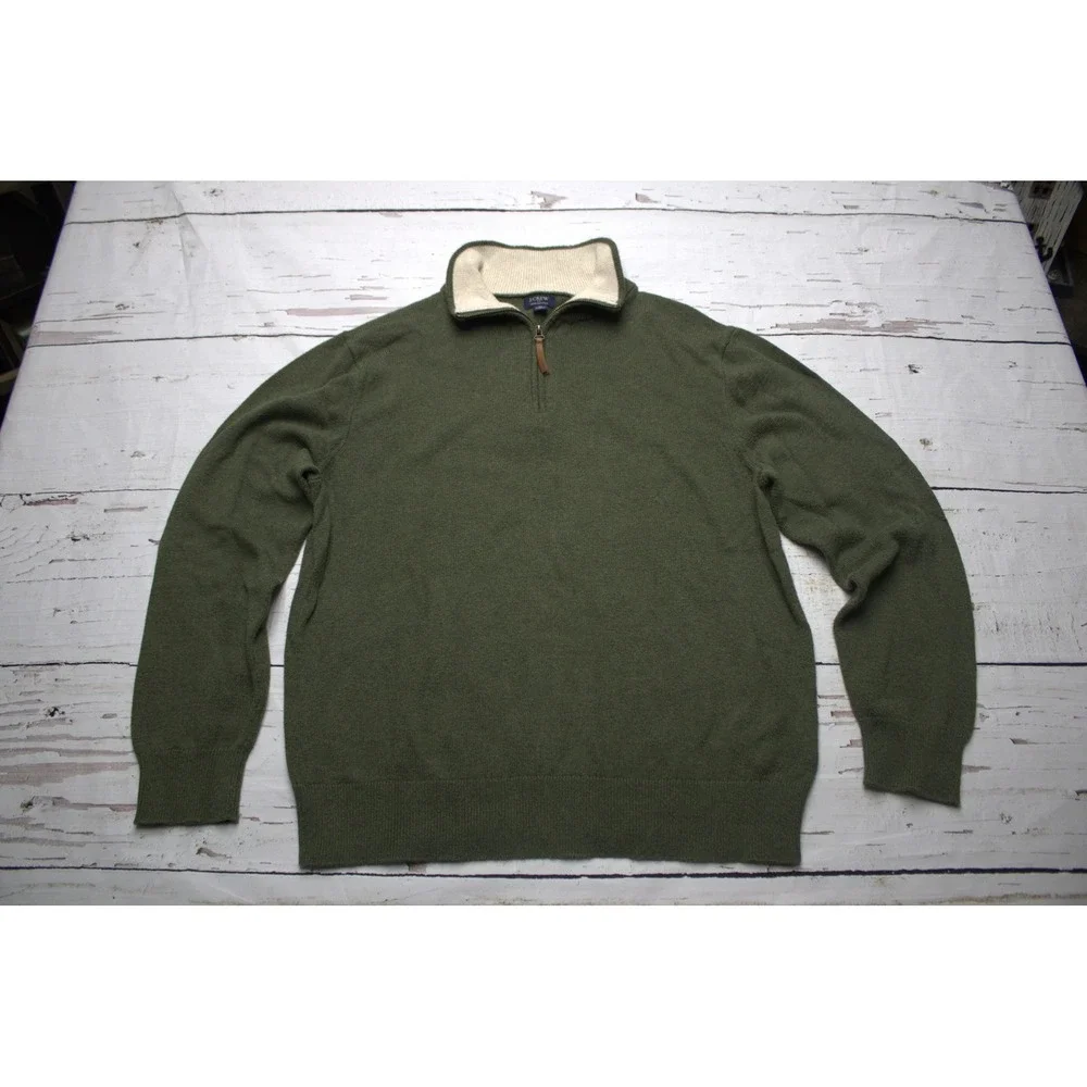 J.Crew Mens Olive Green 100% Cotton Quarter Zip Sweater Medium